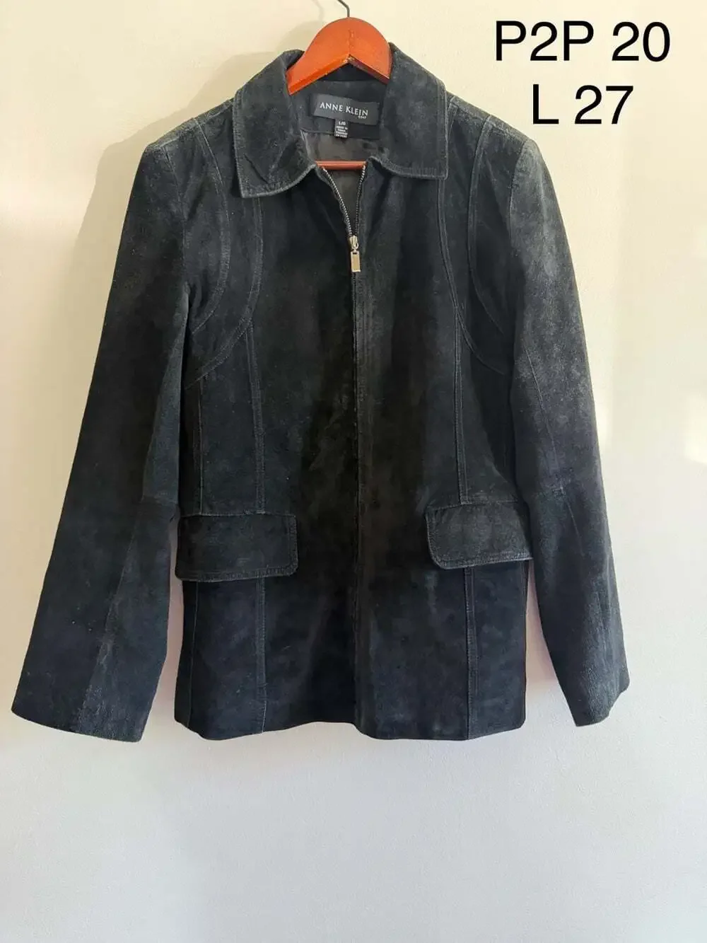 90s Minimalist / Quiet Luxury Anne Klein Black Suede Leather Jacket L